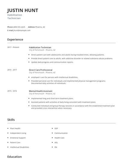 Habilitation Technician Resume