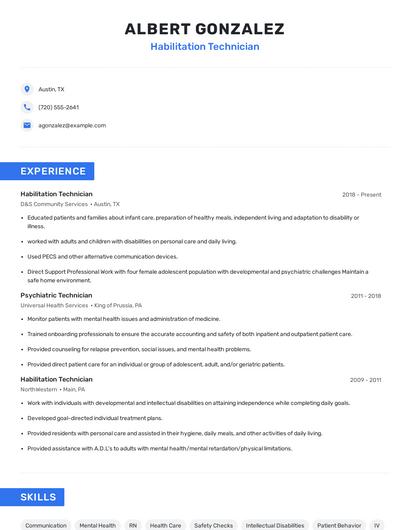 Habilitation Technician Resume