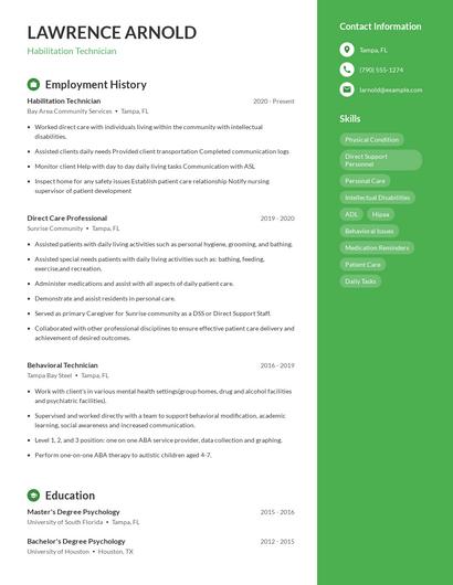 Habilitation Technician Resume