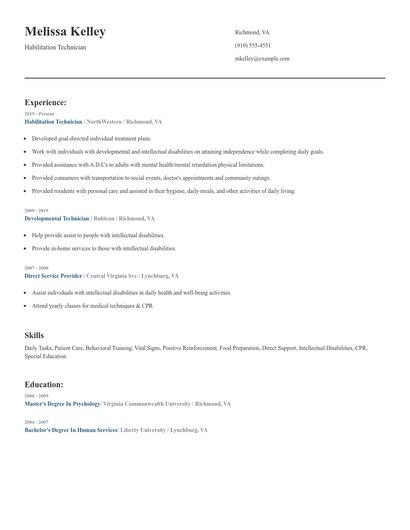 Habilitation Technician Resume