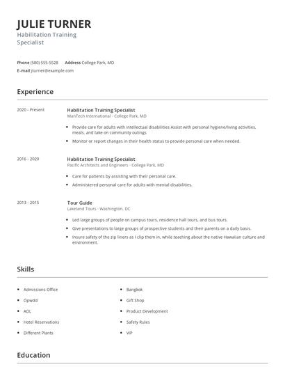 Habilitation Training Specialist Resume