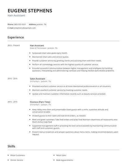 Hair Assistant Resume