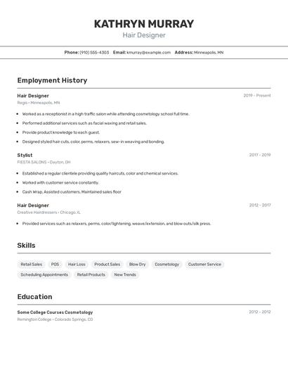 Hair Designer Resume