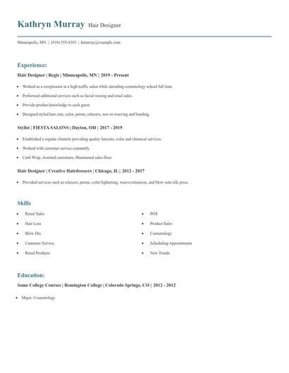 Hair Designer Resume