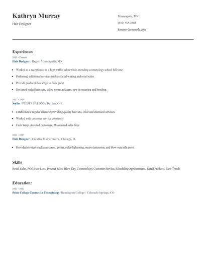 Hair Designer Resume