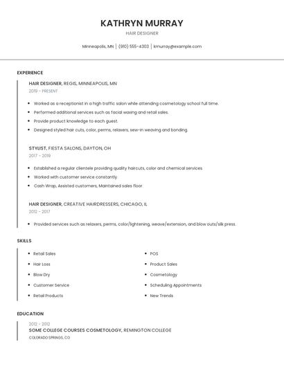 Hair Designer Resume