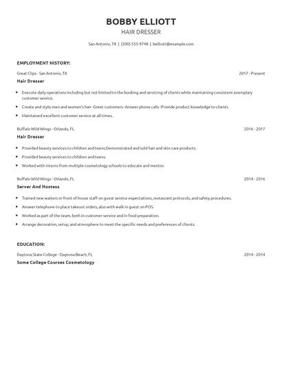 Hair Dresser Resume