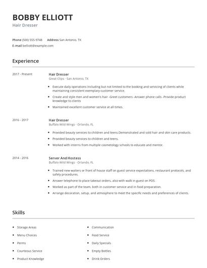 Hair Dresser Resume