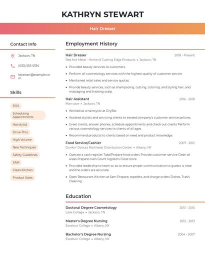 Hair Dresser Resume