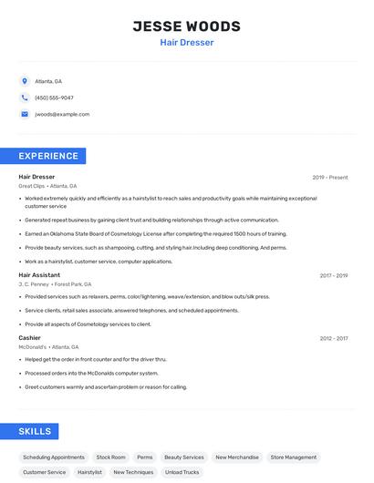 Hair Dresser Resume