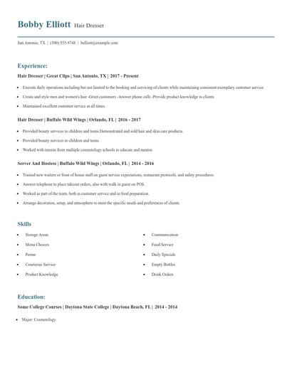 Hair Dresser Resume
