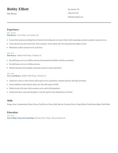 Hair Dresser Resume
