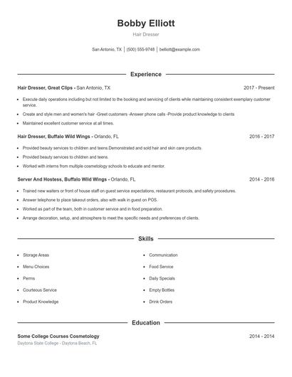 Hair Dresser Resume