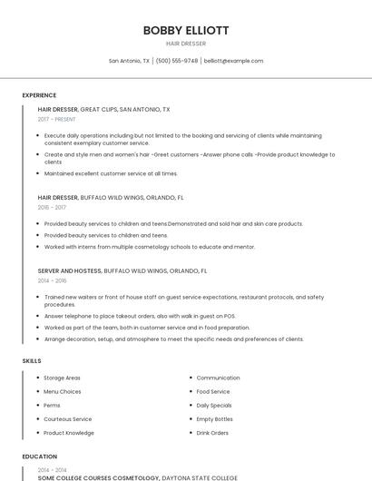 Hair Dresser Resume