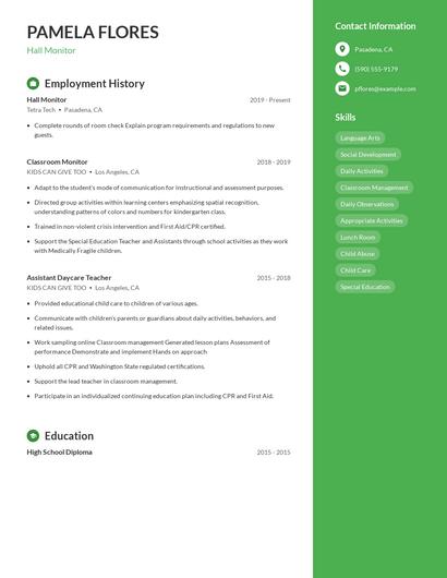 Hall Monitor Resume
