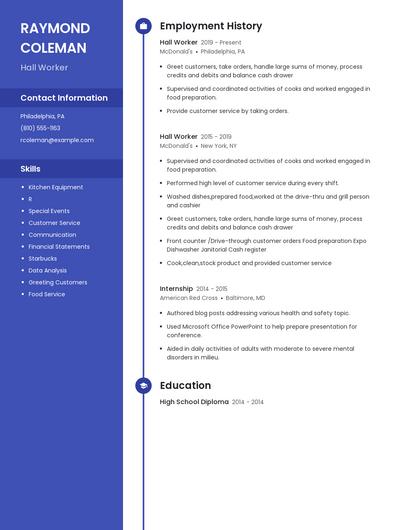 Hall Worker Resume