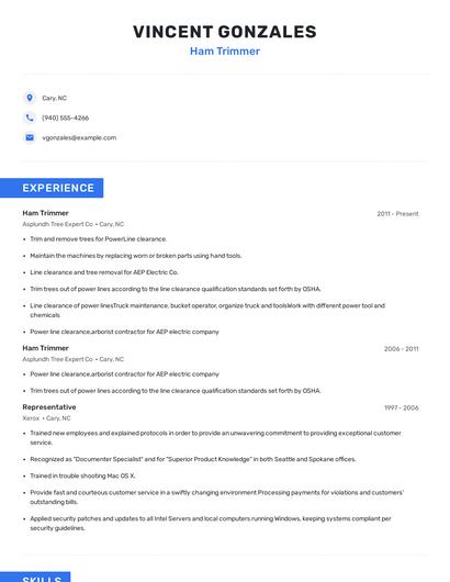 Ham Trimmer Resume