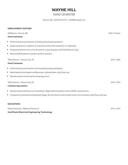 Hand Cementer Resume