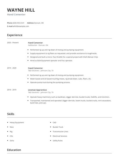 Hand Cementer Resume