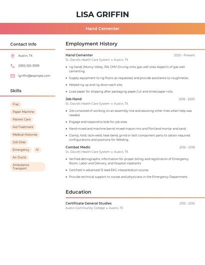 Hand Cementer Resume