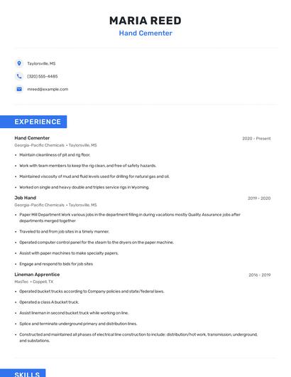 Hand Cementer Resume