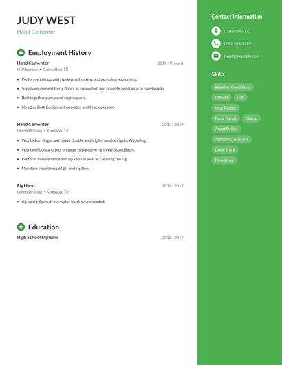 Hand Cementer Resume