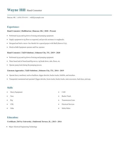 Hand Cementer Resume