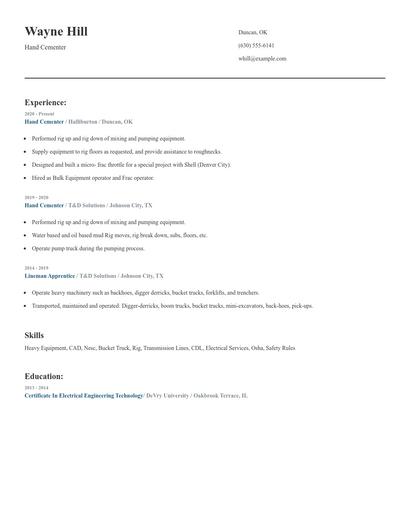 Hand Cementer Resume