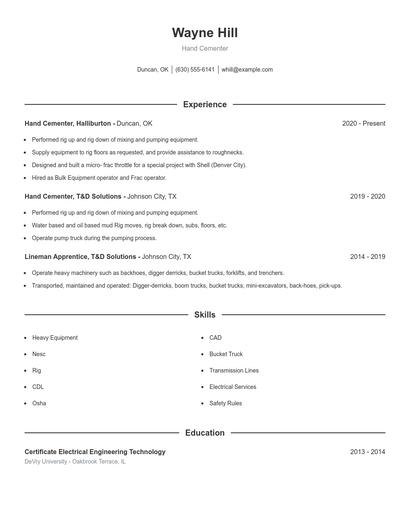 Hand Cementer Resume