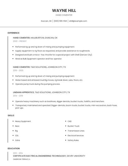 Hand Cementer Resume