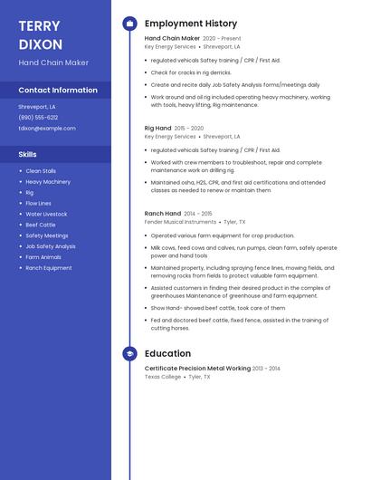 Hand Chain Maker Resume