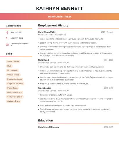 Hand Chain Maker Resume