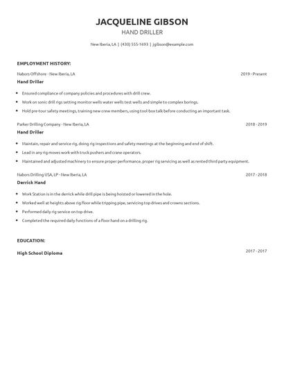 Hand Driller Resume