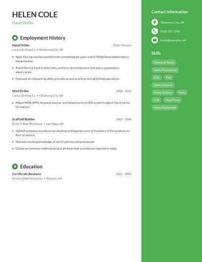 Hand Driller Resume