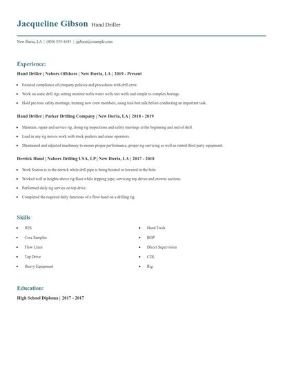 Hand Driller Resume