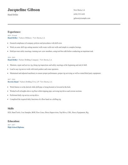 Hand Driller Resume