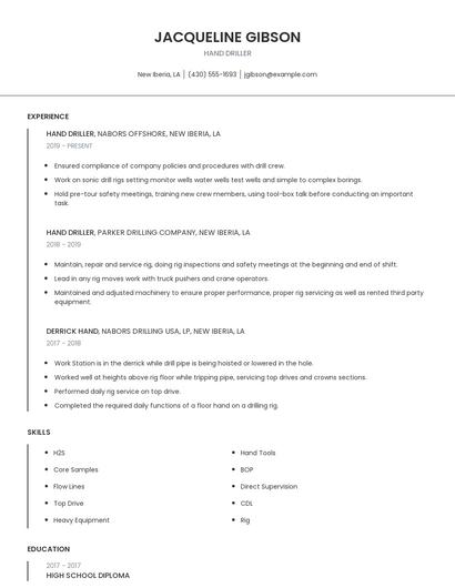 Hand Driller Resume