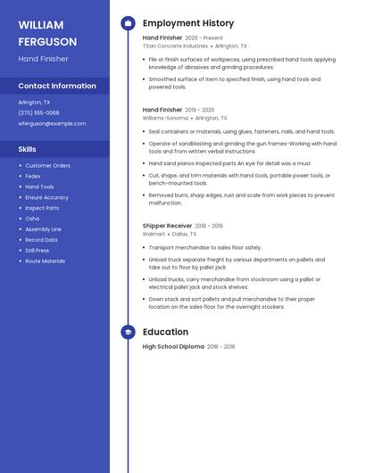 Hand Finisher Resume