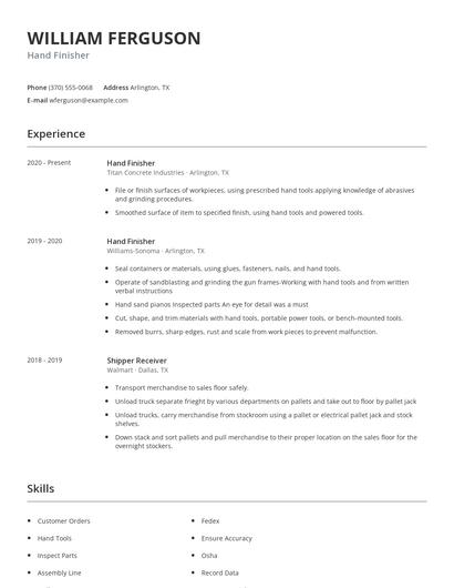 Hand Finisher Resume