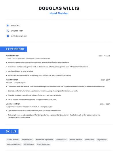 Hand Finisher Resume