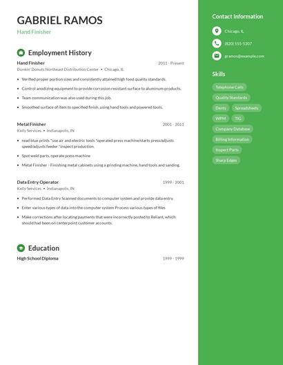 Hand Finisher Resume