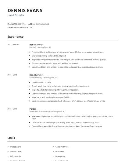Hand Grinder Resume