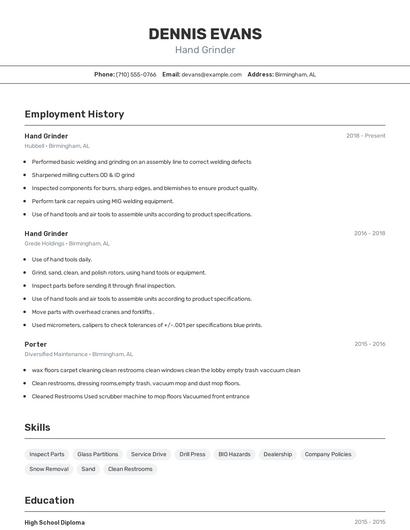 Hand Grinder Resume