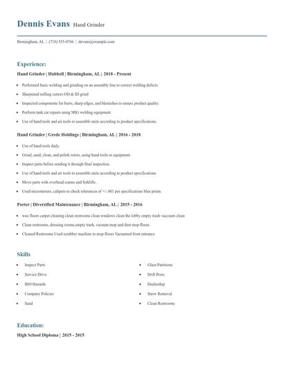 Hand Grinder Resume