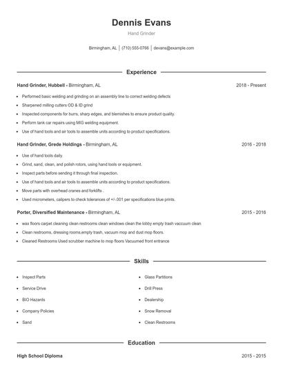 Hand Grinder Resume