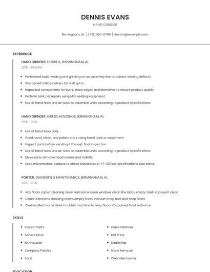 Hand Grinder Resume
