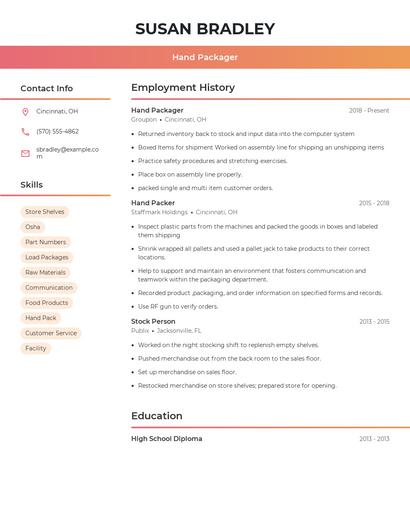 Hand Packager Resume