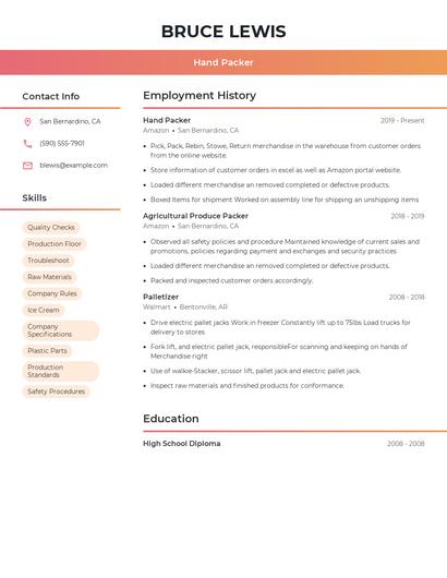 Hand Packer Resume