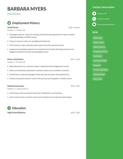 Hand Packer Resume
