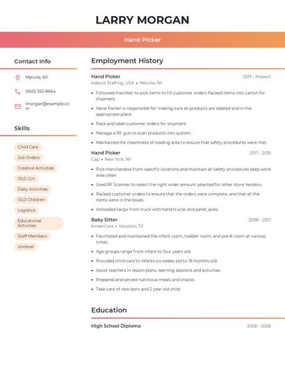 Hand Picker Resume